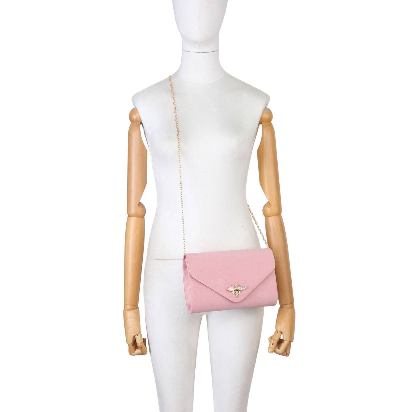 Suede Clutch bag with bee shaped clasp: Ivory