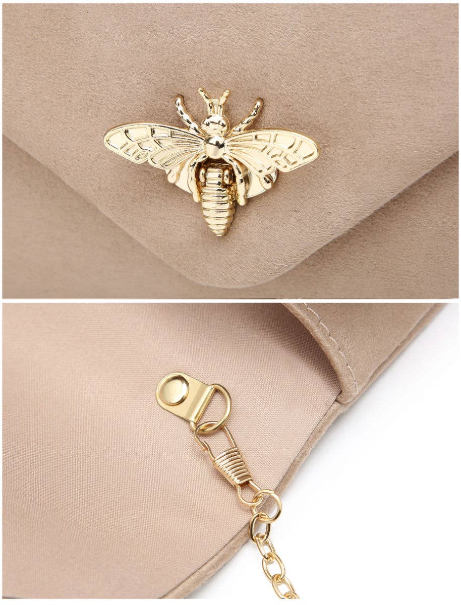Suede Clutch bag with bee shaped clasp: Navy