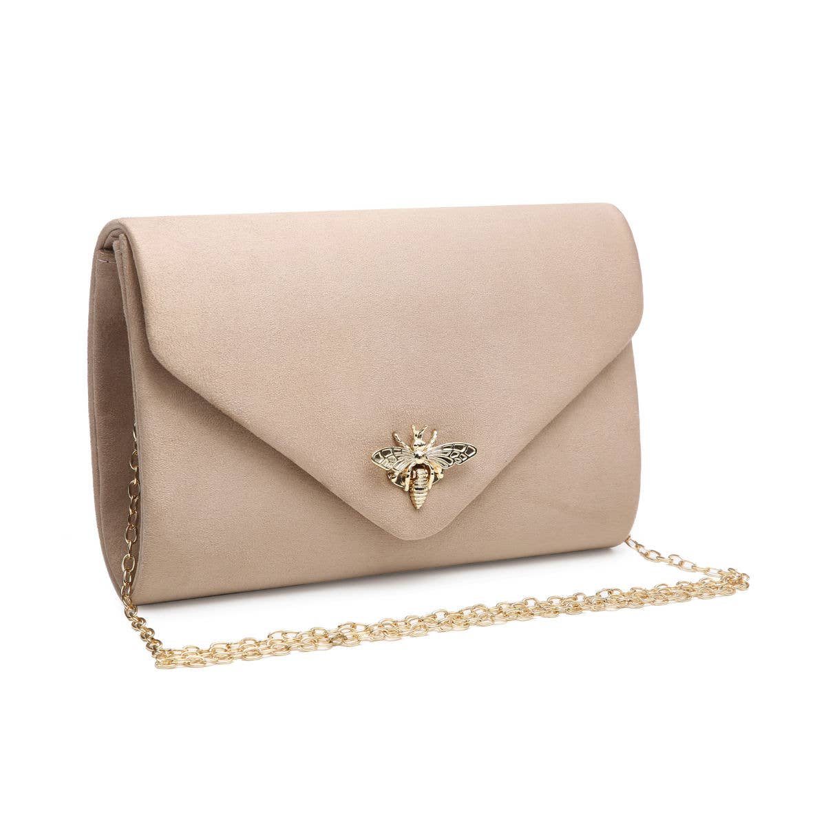 Suede Clutch bag with bee shaped clasp: Ivory