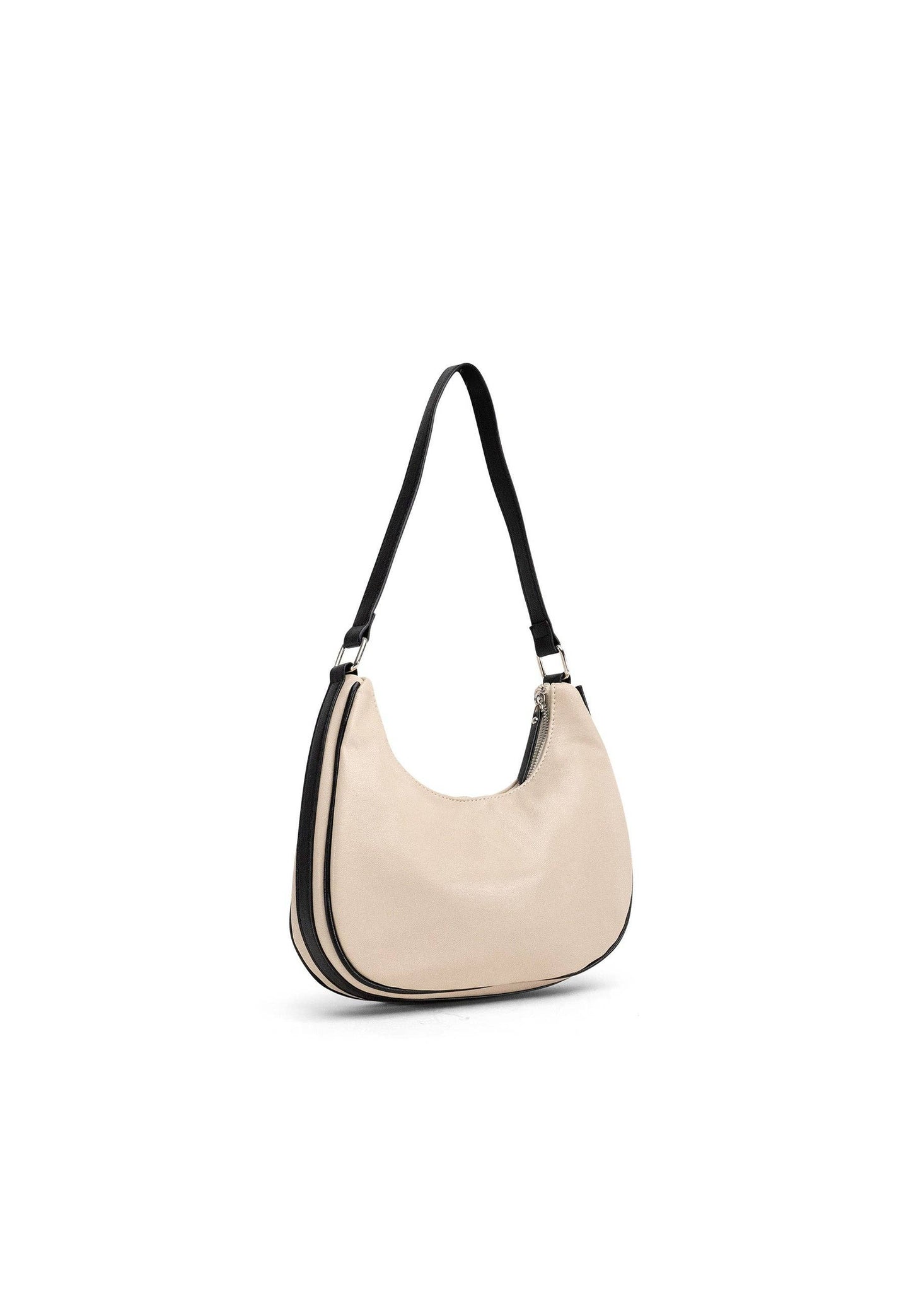 My Accessories London - Curved Shoulder Bag in Beige and Black: Beige