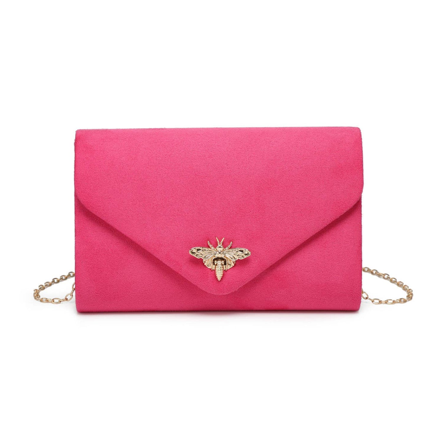Suede Clutch bag with bee shaped clasp: Ivory