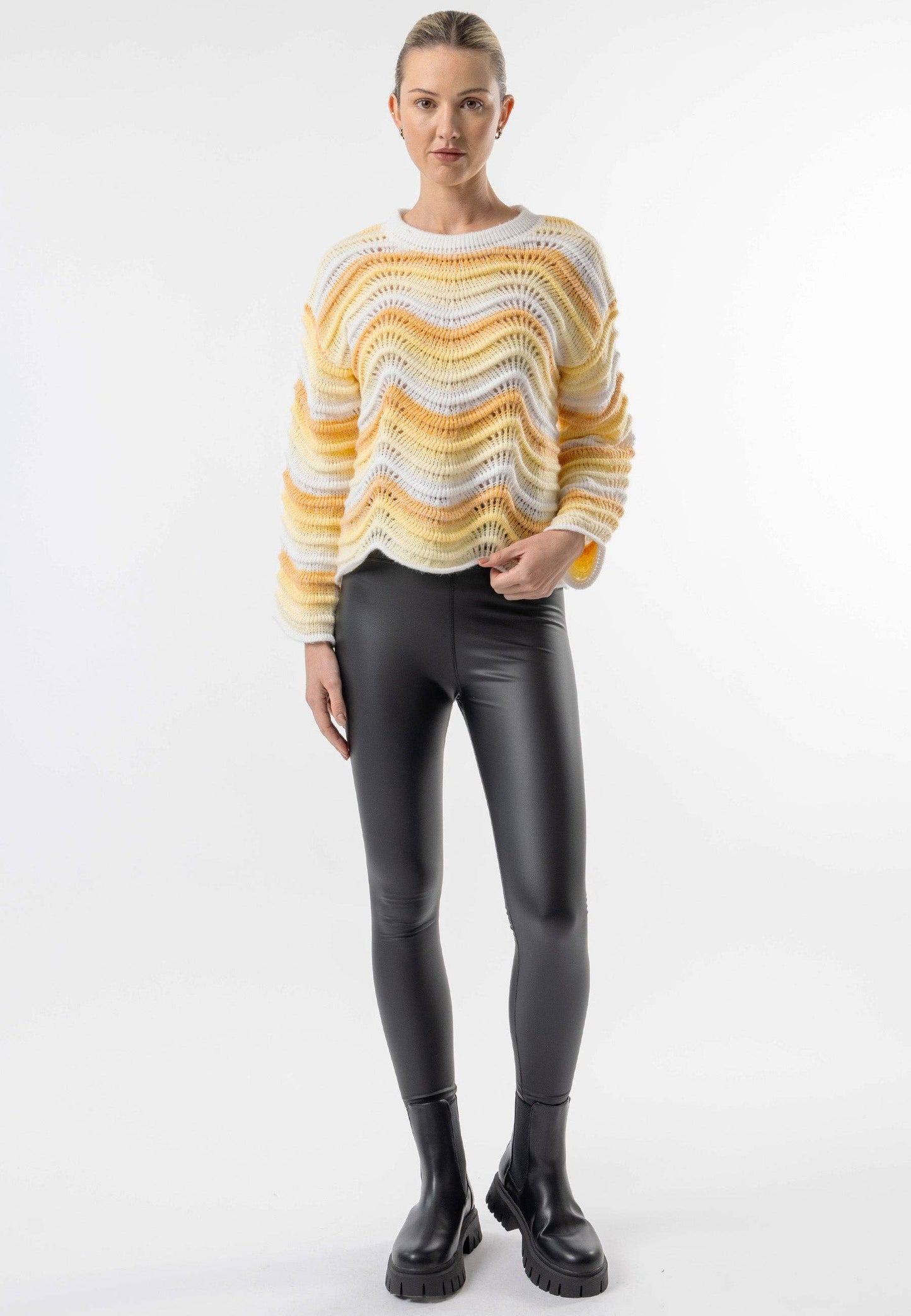 ANGELEYE - Wavy Yellow Ombre Knit Jumper: Yellow / S