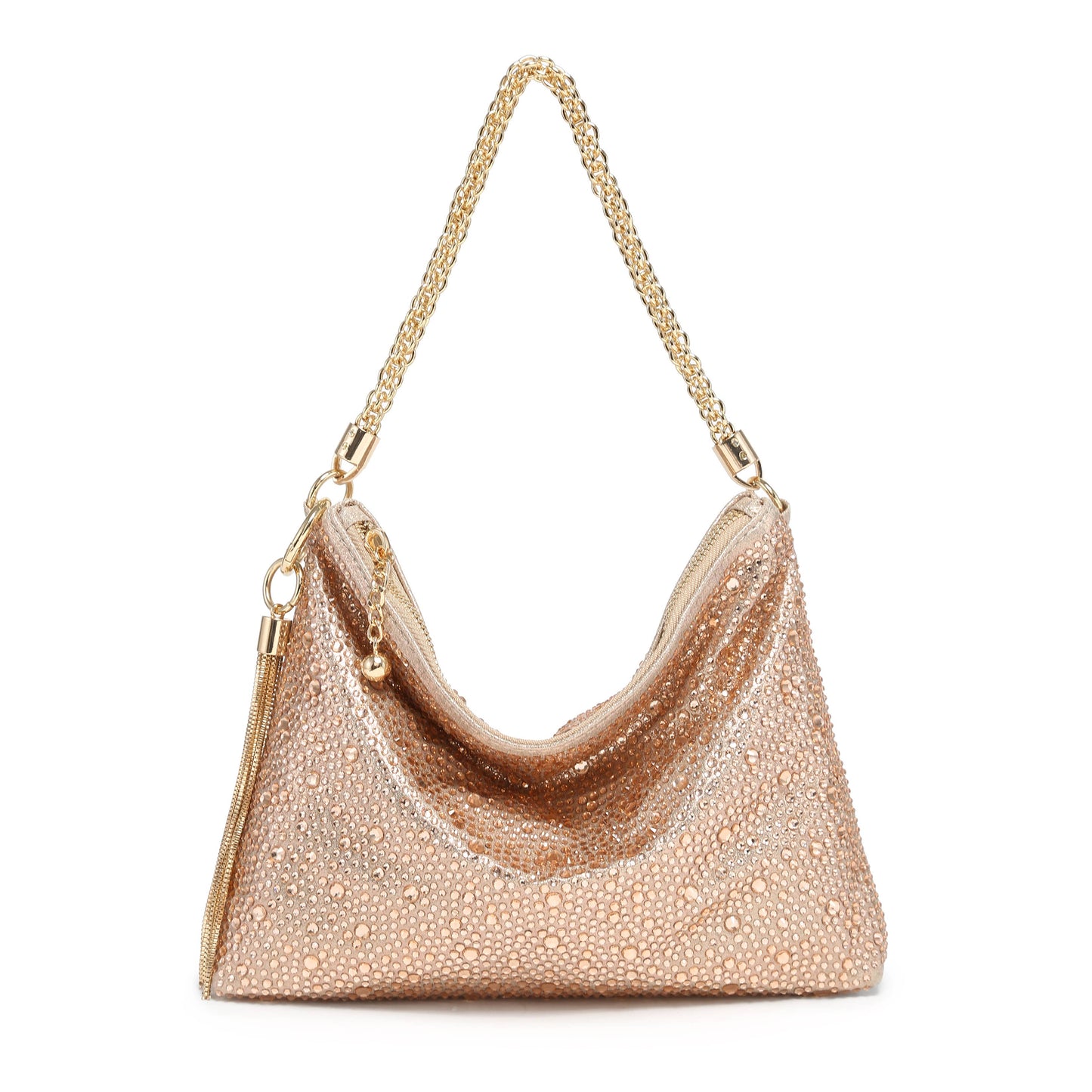 Soft Fringe Zip Top Clutch Bag: Gold