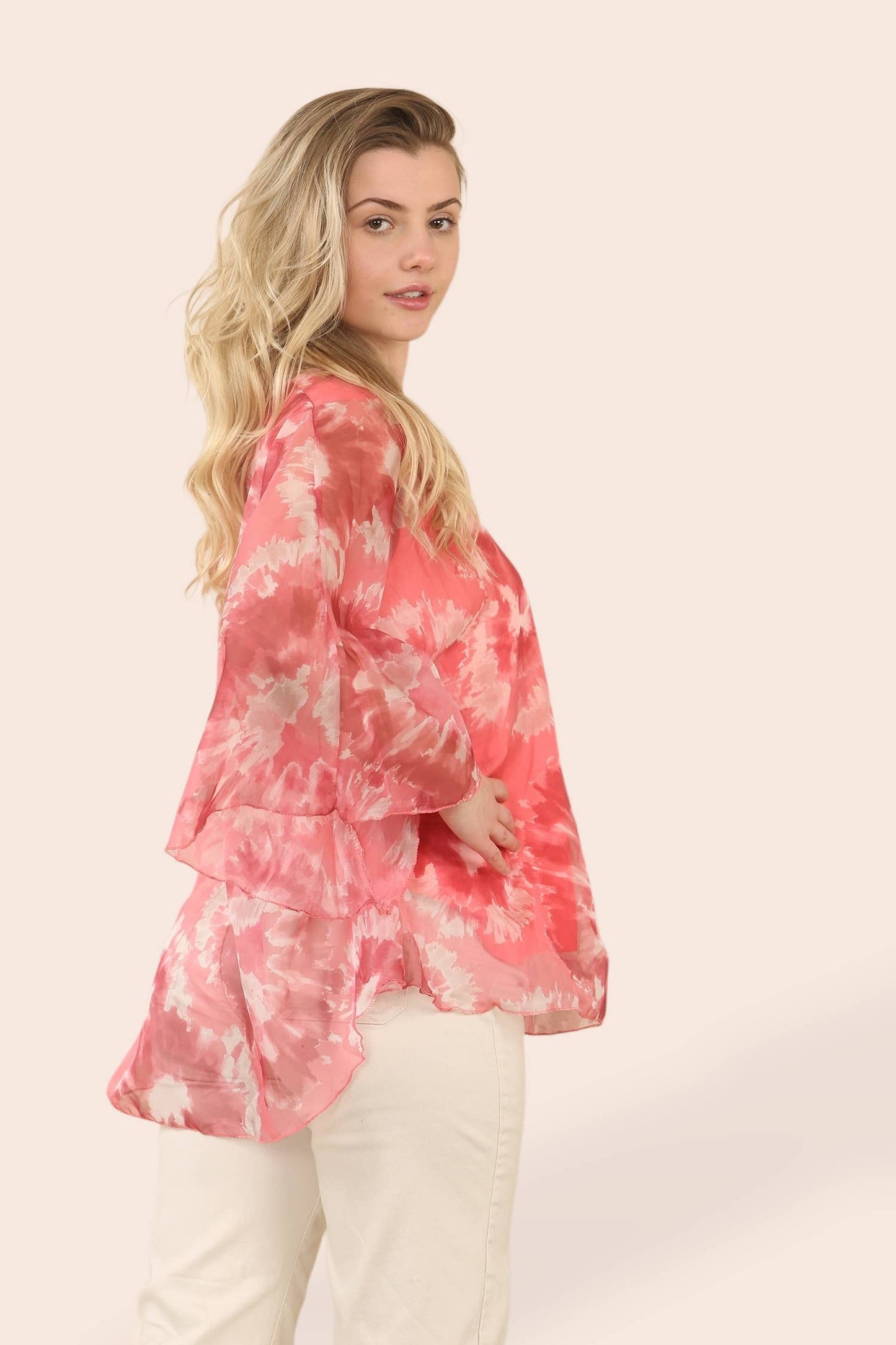 Kurt Muller - Tye Dye Silky Blouse: Sky Blue