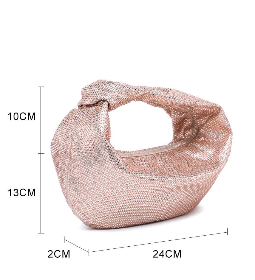 Knotted Handle Diamantes Zip Top Clutch Bag: Gold