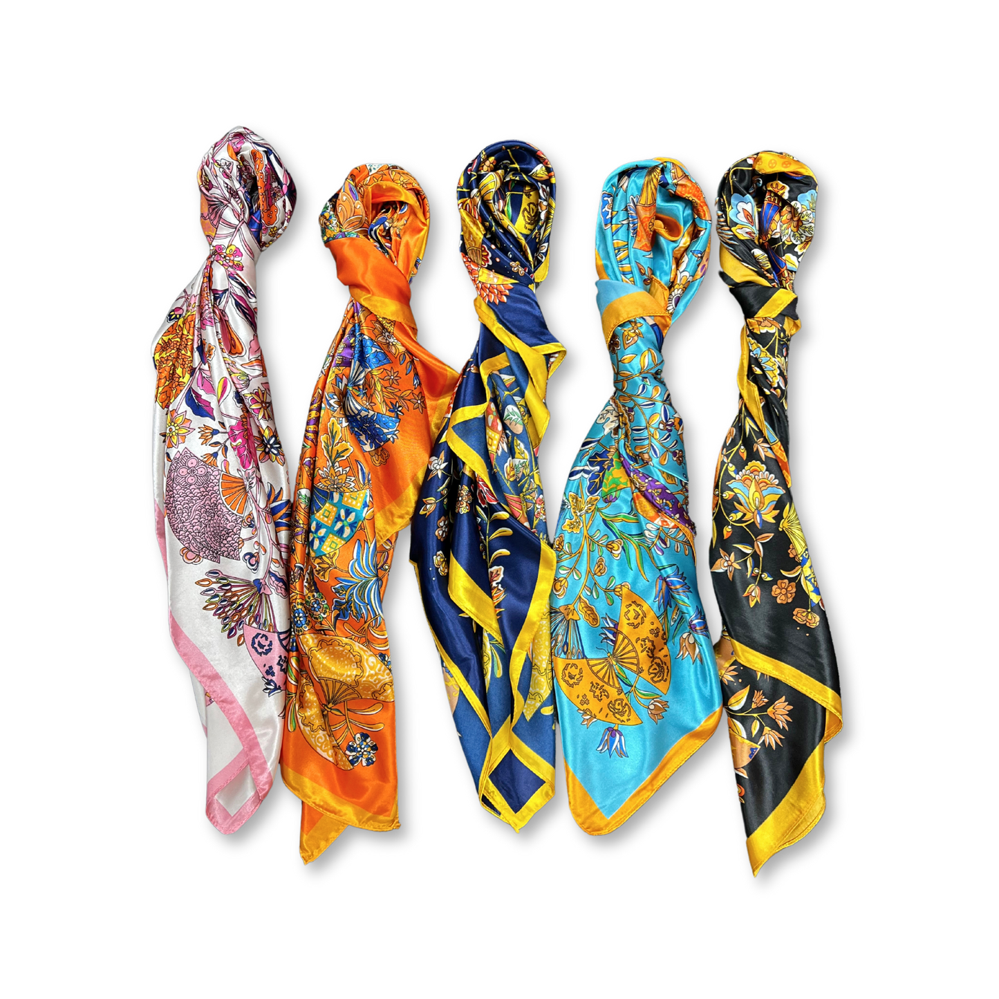 Lili Scarves - Butterfly Pattern Silk Touch Square Scarf: Turquoise