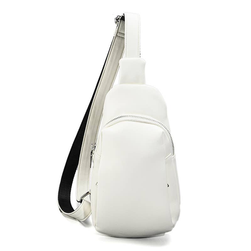 Soft Medium Size 2 Zips Side Pockets Sling Bag Chest Bag: Black