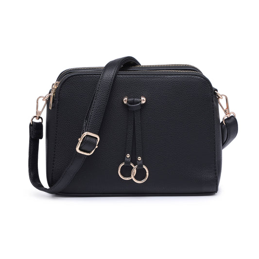 Triple Zipped Sections PU Strap Cross Body Bag: Blue