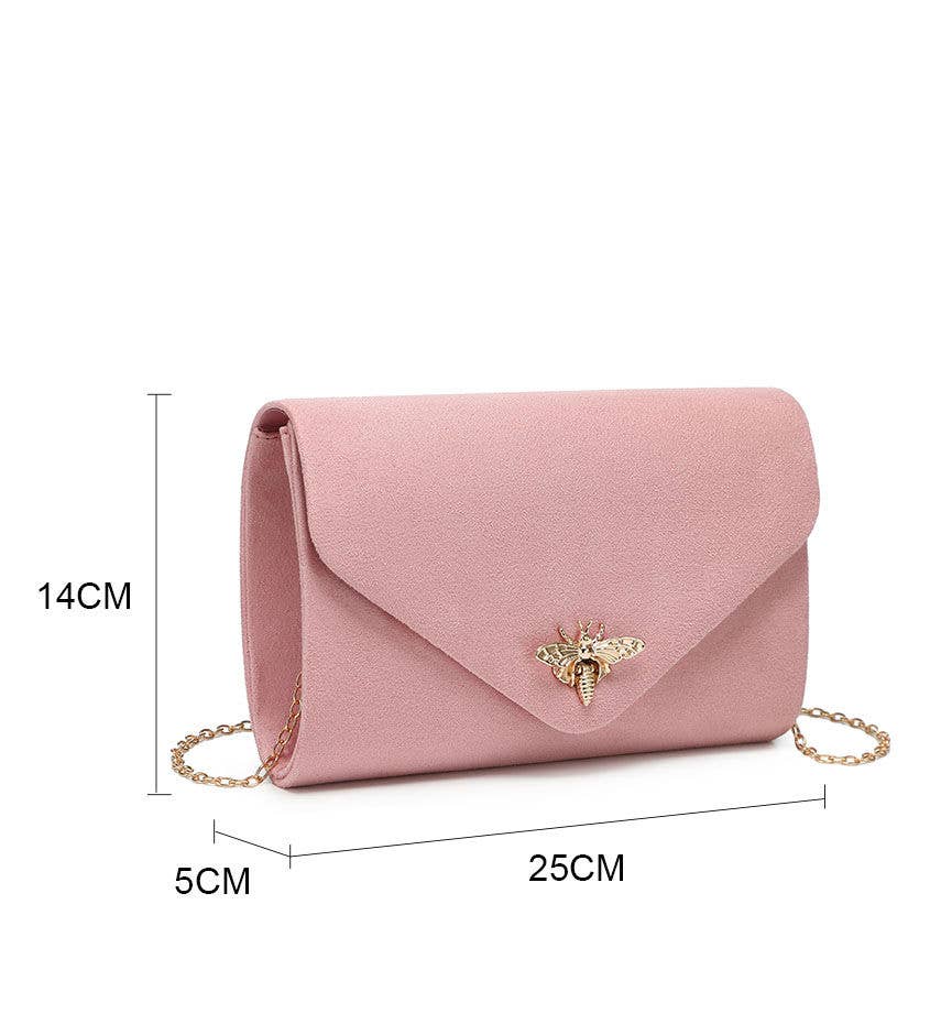 Suede Clutch bag with bee shaped clasp: Ivory