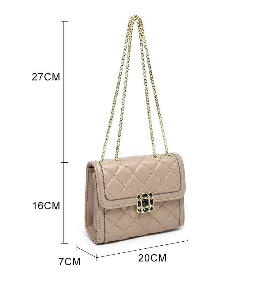 Crossbody bag with quilted pattern and beaded badge: Blue