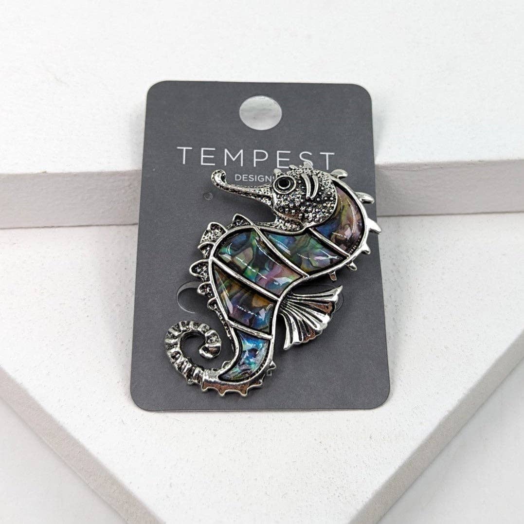 Tempest Designs - Seahorse brooch filled with paua shell and resin
