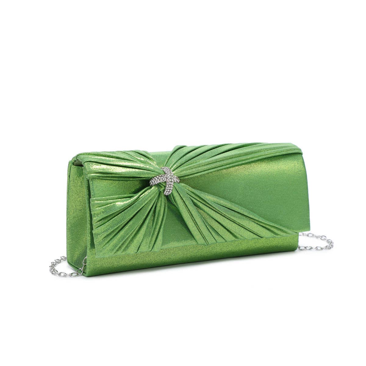 Diamante Pin On The Flap Over Cover Satin Clutch Bag: Pink