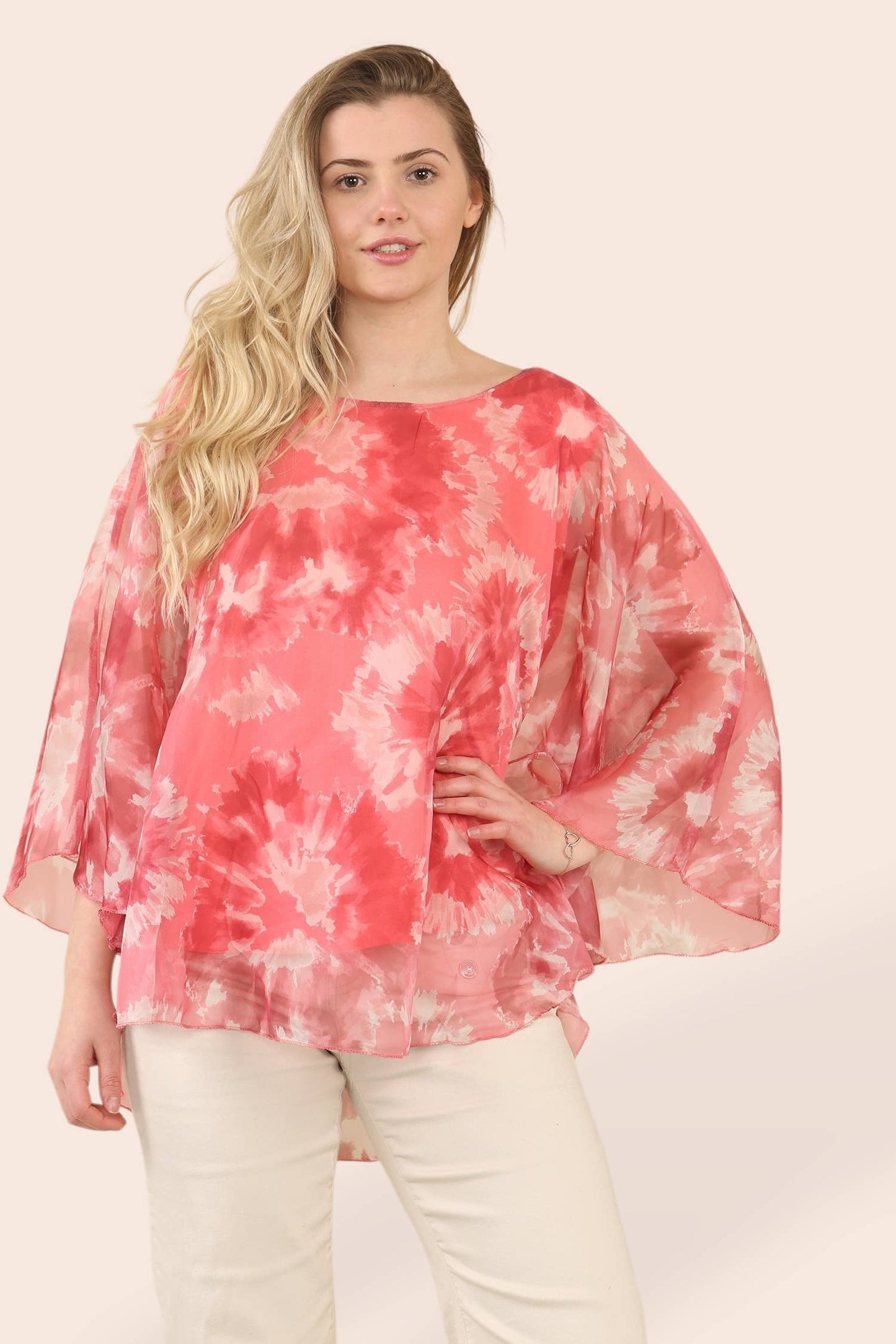 Kurt Muller - Tye Dye Silky Blouse: Sky Blue