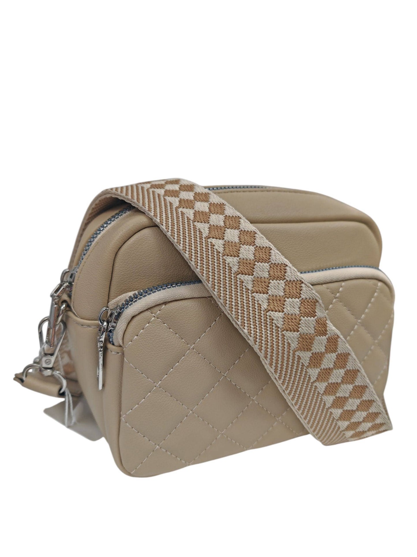 Superbia - Small Double Zipper Quilted Cross Body Shoulder Canvas Strap: Lemon