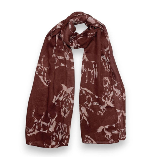 Lili Scarves - Horse Print Cotton Blend Scarf: Burgundy