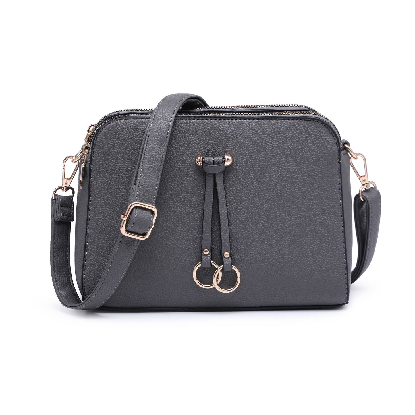 Triple Zipped Sections PU Strap Cross Body Bag: Blue