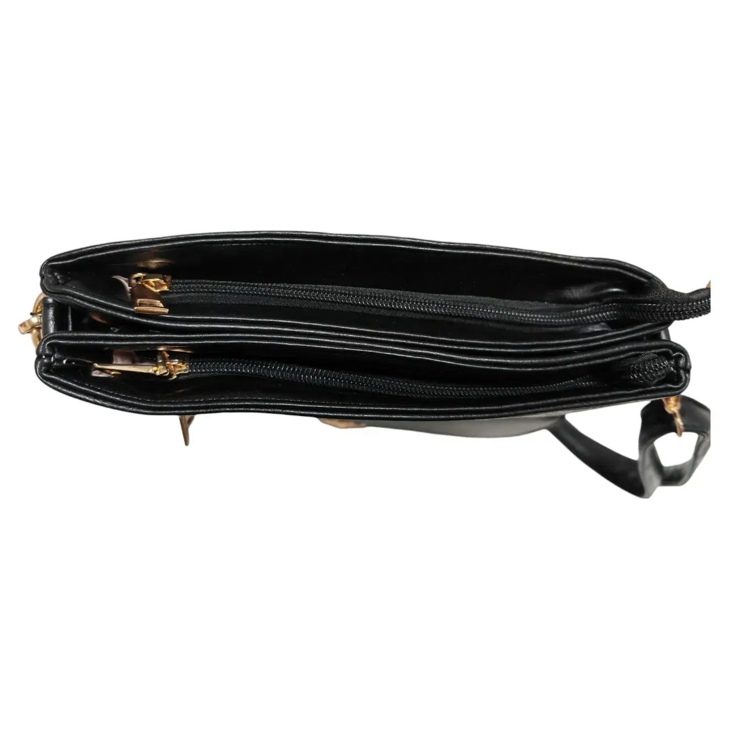 Double Zipper Multi Pocket Bee Details Cross BodyBag-9133: Black