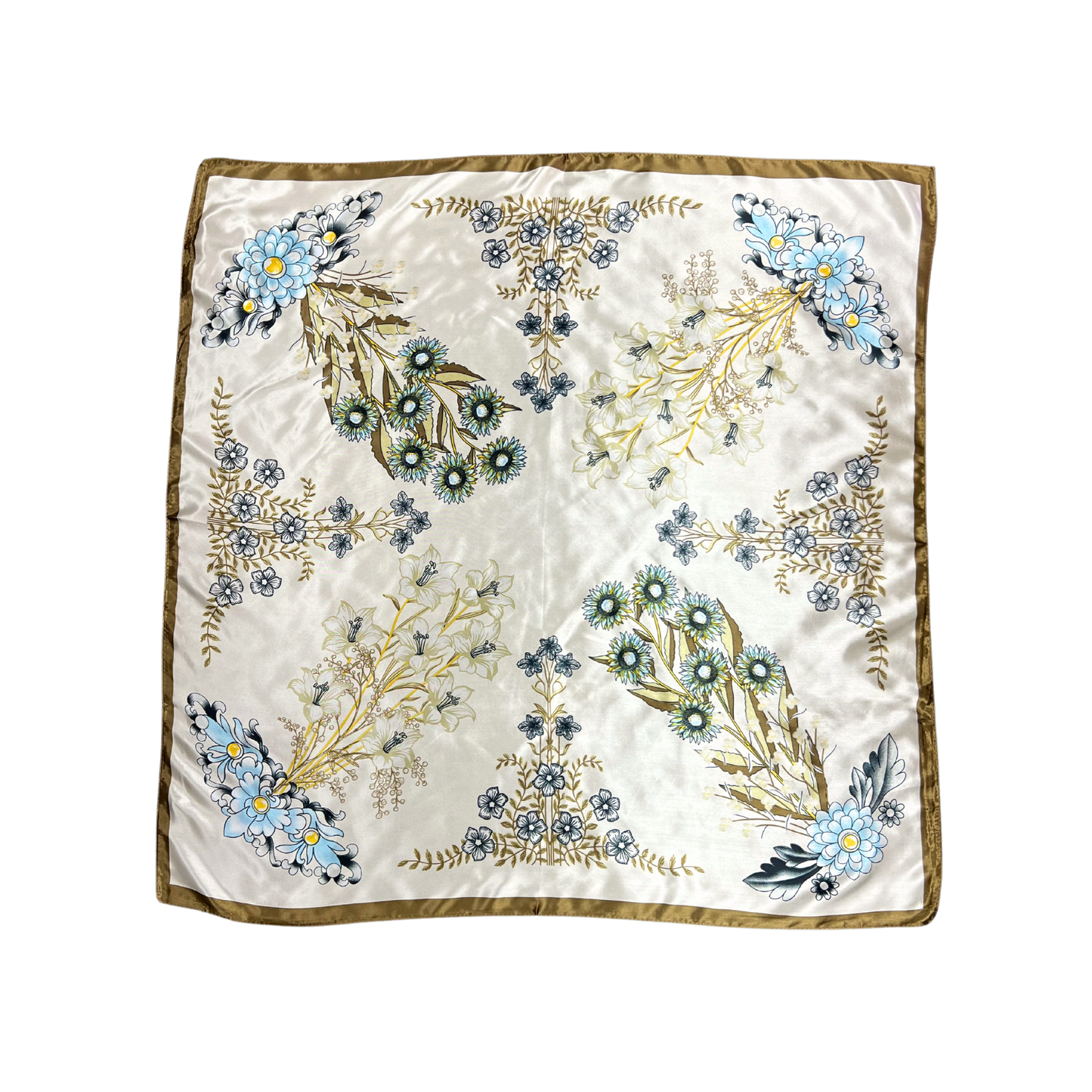 Lili Scarves - Multi-floral Pattern Silk Touch Square Scarf: Yellow