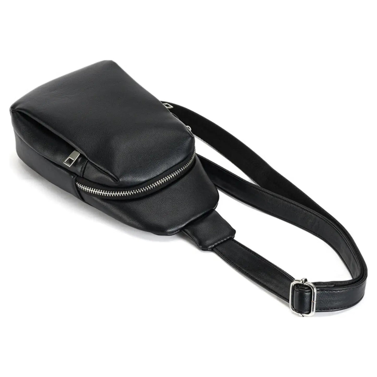 Soft Medium Size 2 Zips Side Pockets Sling Bag Chest Bag: Black