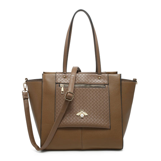 Bee Badge large Zipped Pockets Top Zipped Tote Handbag: Blue