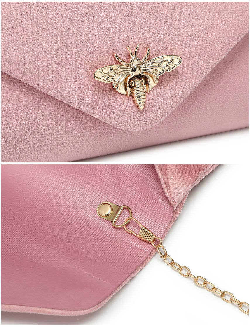 Suede Clutch bag with bee shaped clasp: Navy
