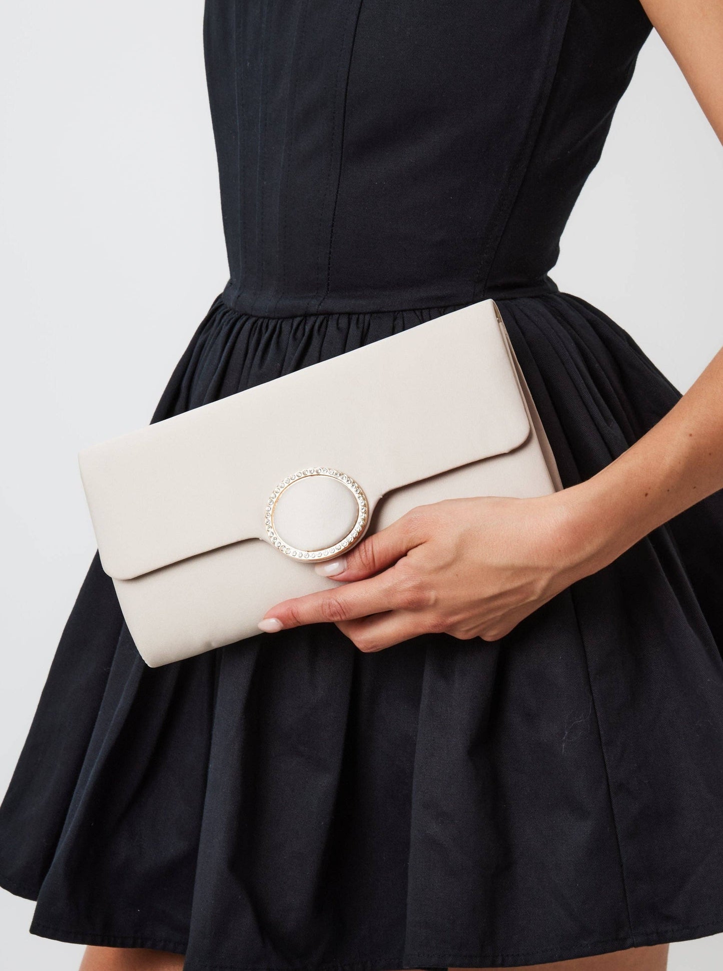 My Accessories London - Satin Clutch with Diamante in Champagne: Champagne