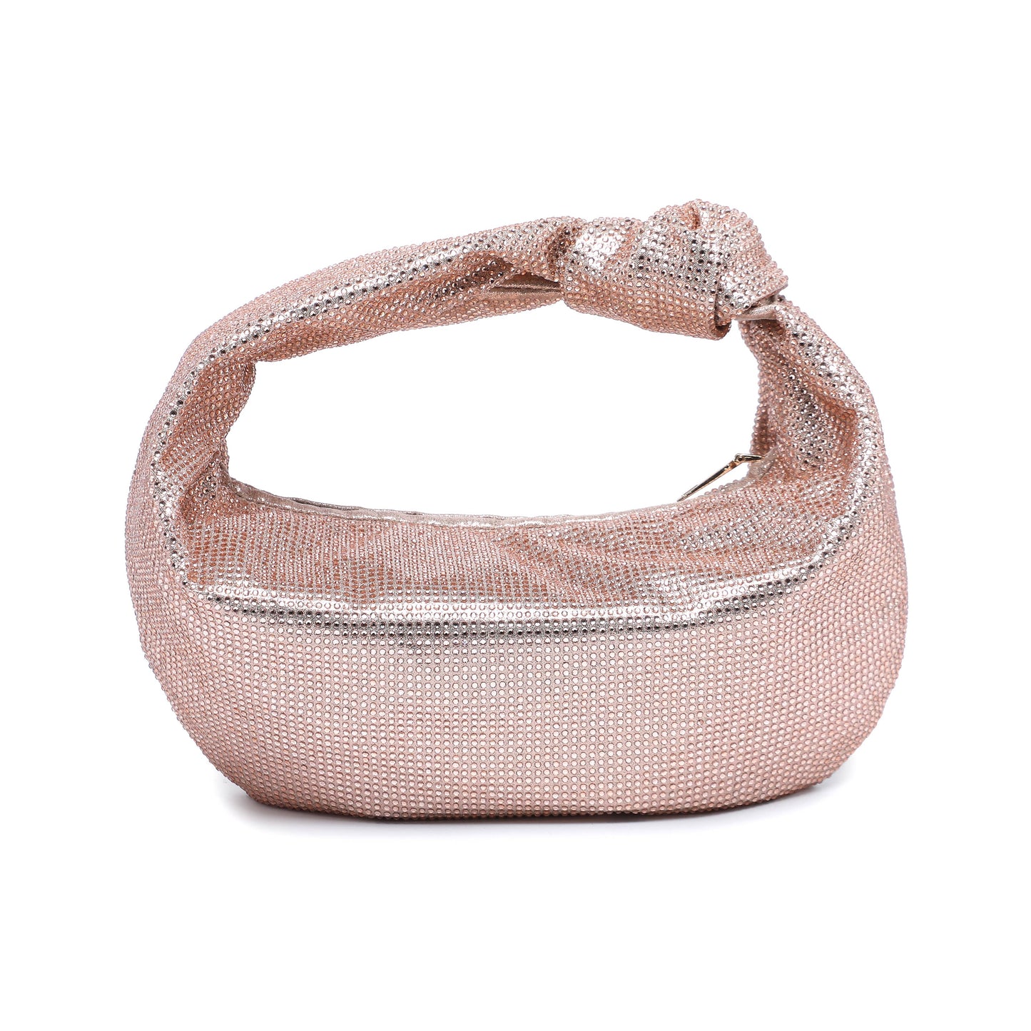 Knotted Handle Diamantes Zip Top Clutch Bag: Silver