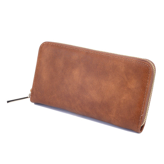 Long Soft Pu Purse Cards Notes Coins Tan