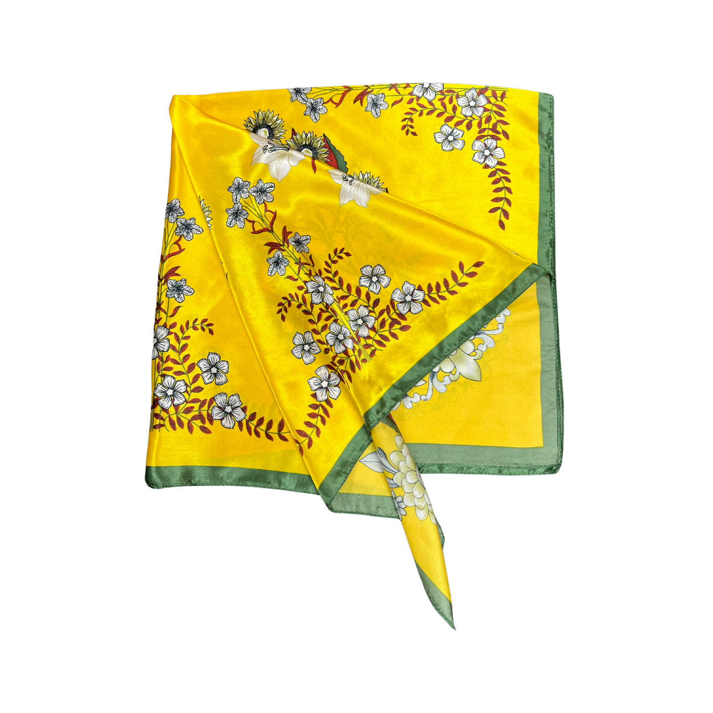 Lili Scarves - Multi-floral Pattern Silk Touch Square Scarf: Yellow