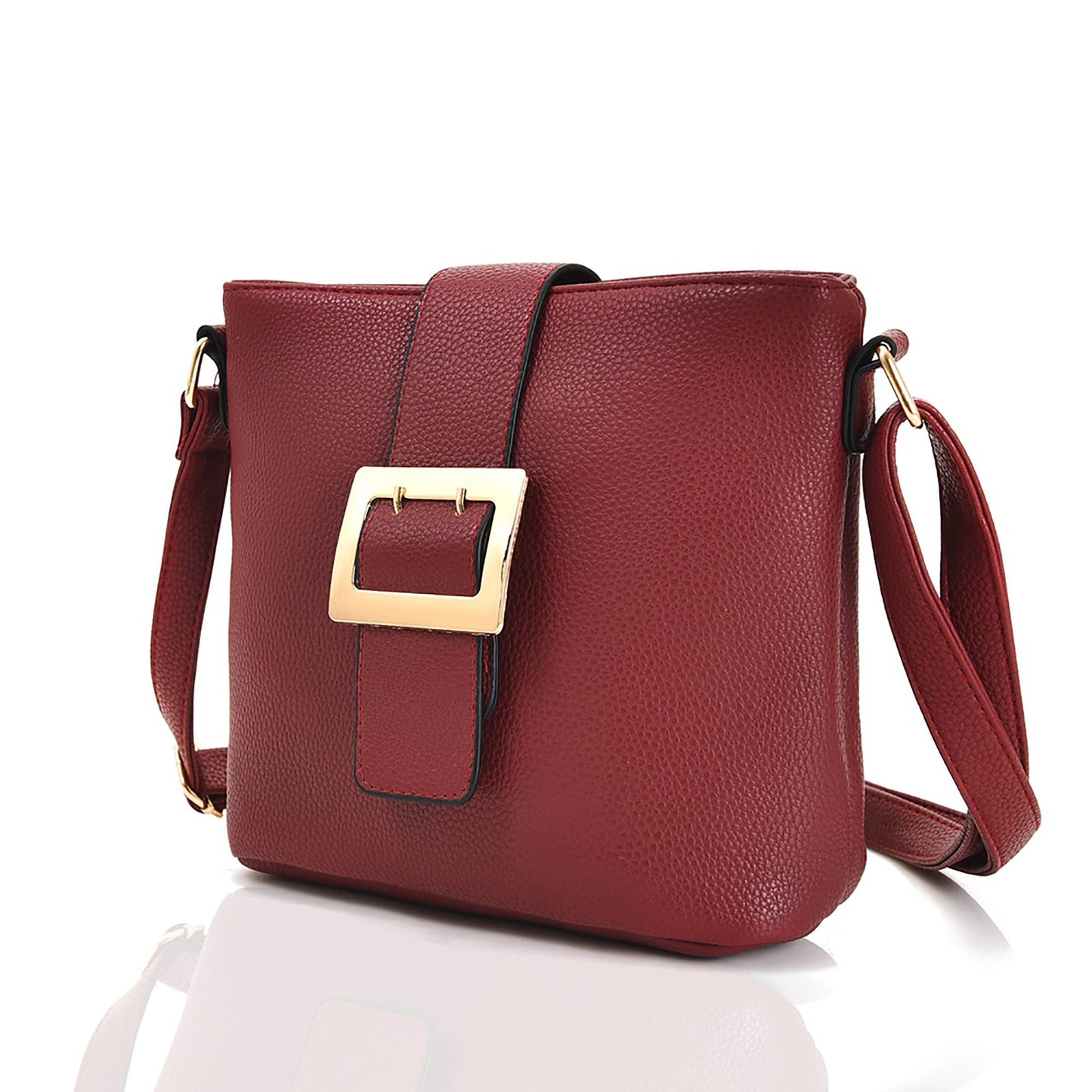 Janella Square Buckle Cross Body Bag: Burgundy