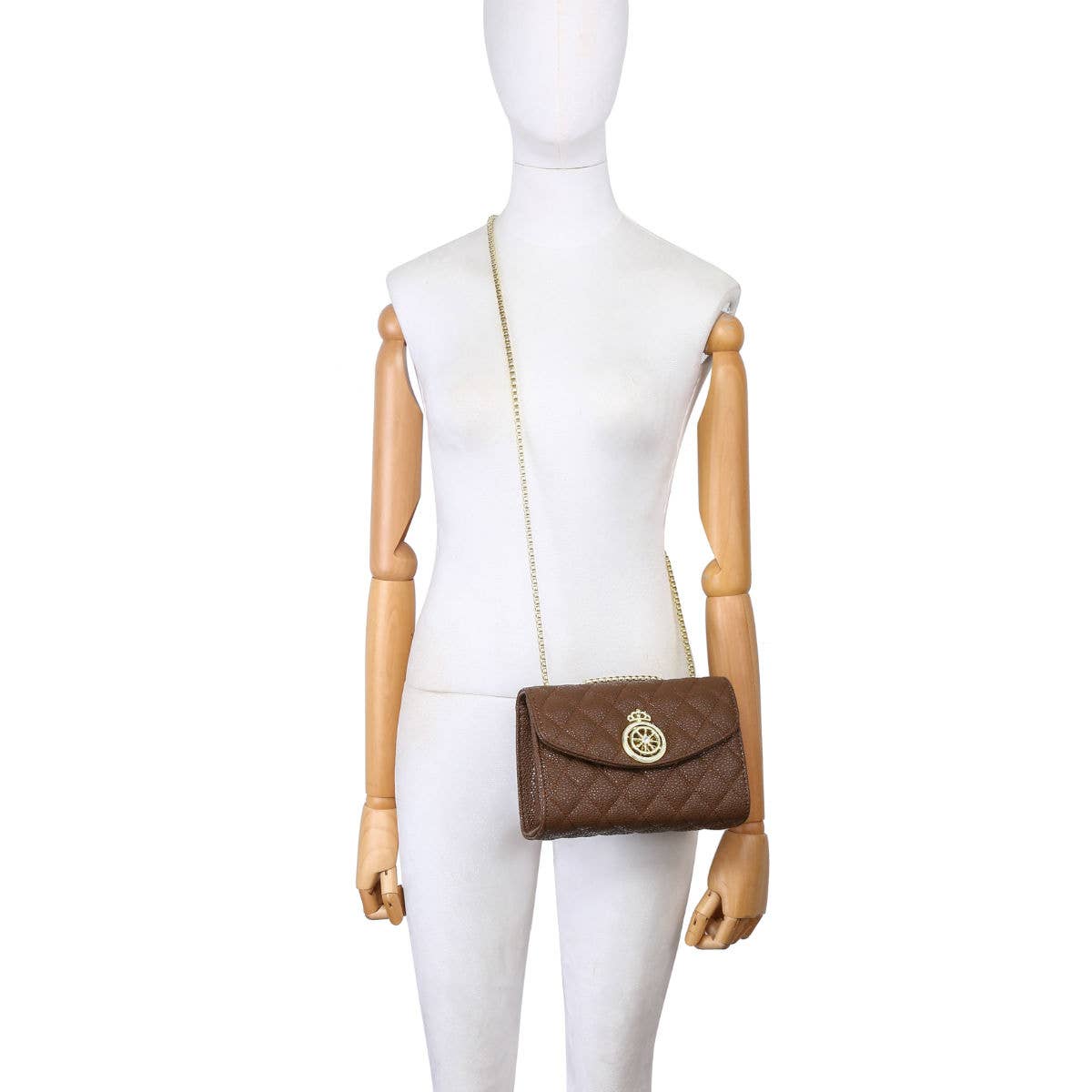 Crossbody bag with quilted check pattern: Khaki