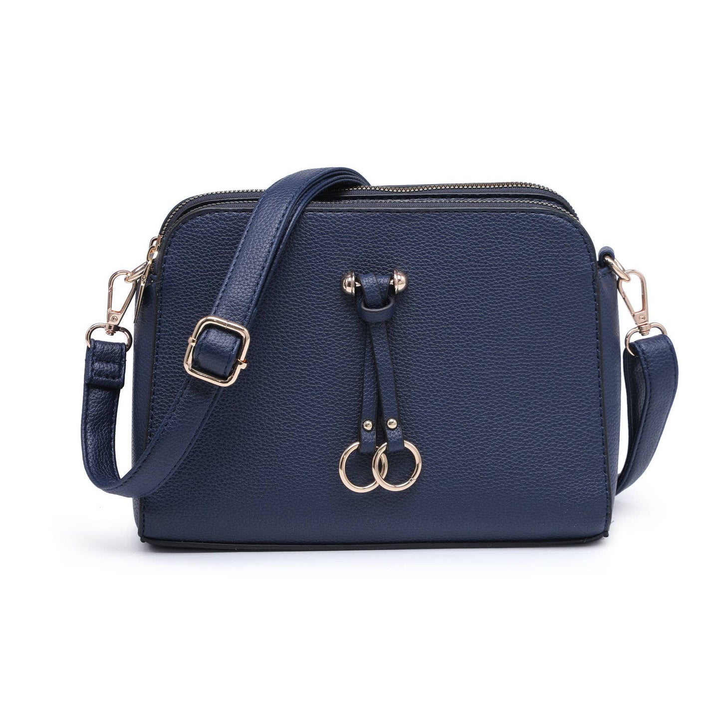 Triple Zipped Sections PU Strap Cross Body Bag: Blue
