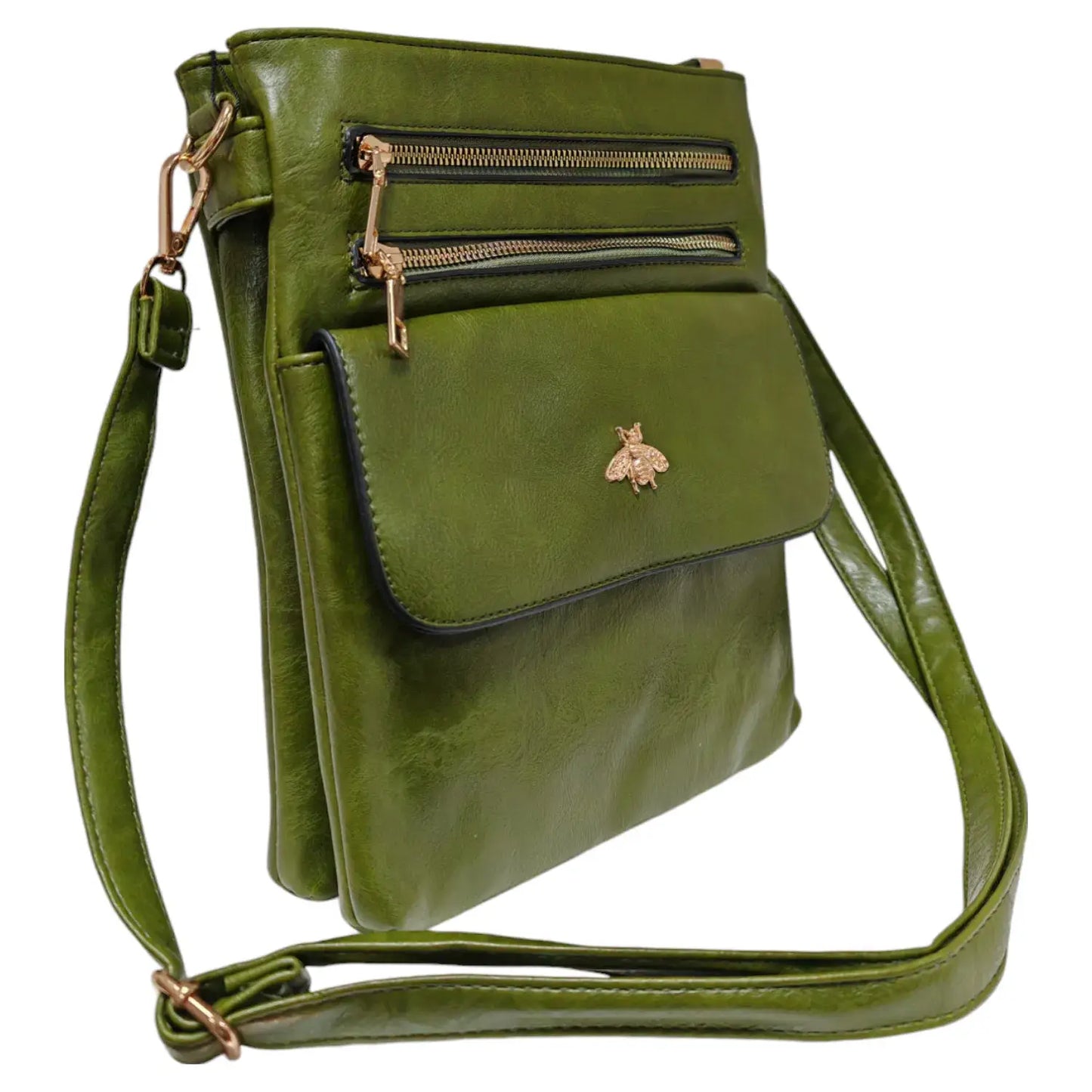 Double Zipper Multi Pocket Bee Details Cross BodyBag-9133: Blue