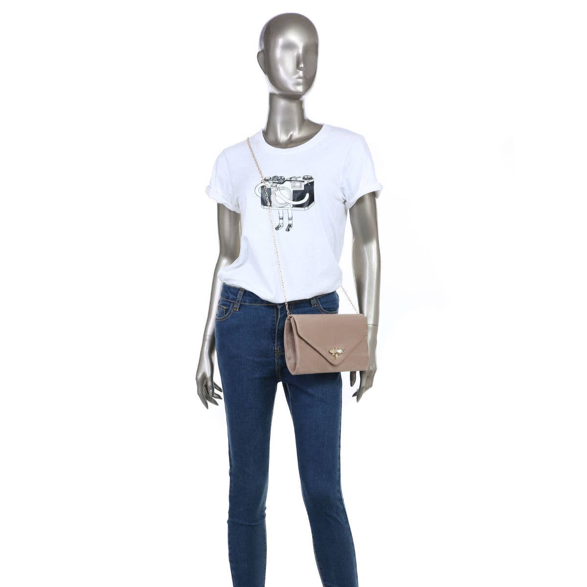 Suede Clutch bag with bee shaped clasp: Navy