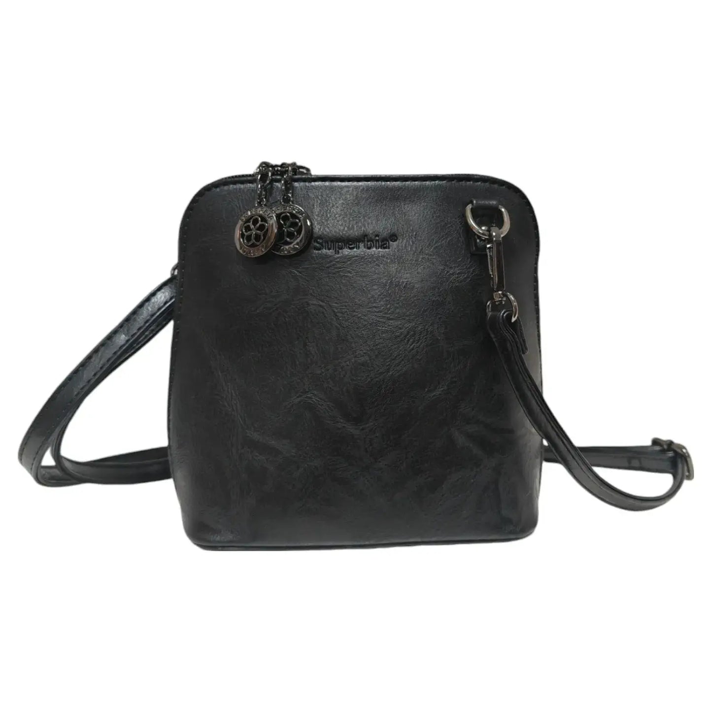 Superbia - Superbia Pewter Hardware Small Box Zip Around Cross Body Bag: Navy