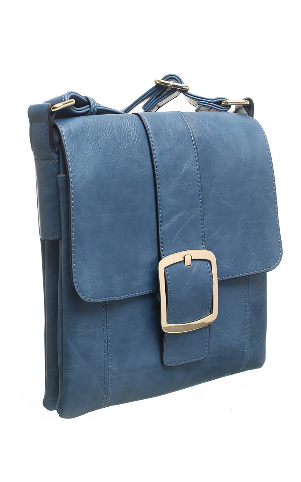 Bessie London - CLASSIC FLAP OVER BUCKLE CROSS BODY BAG: TAN