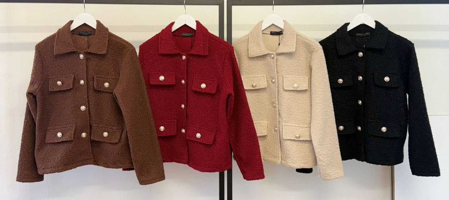 ANGELEYE - Boucle Jacket in Coffee with Gold Buttons: One Size