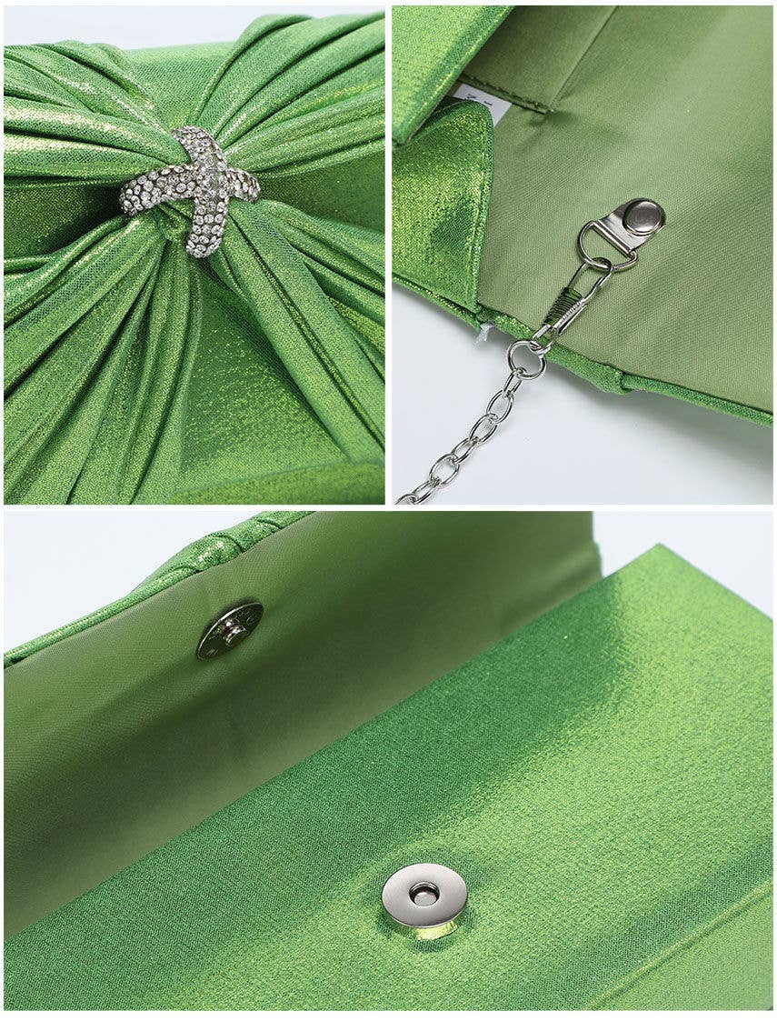 Diamante Pin On The Flap Over Cover Satin Clutch Bag: Blue