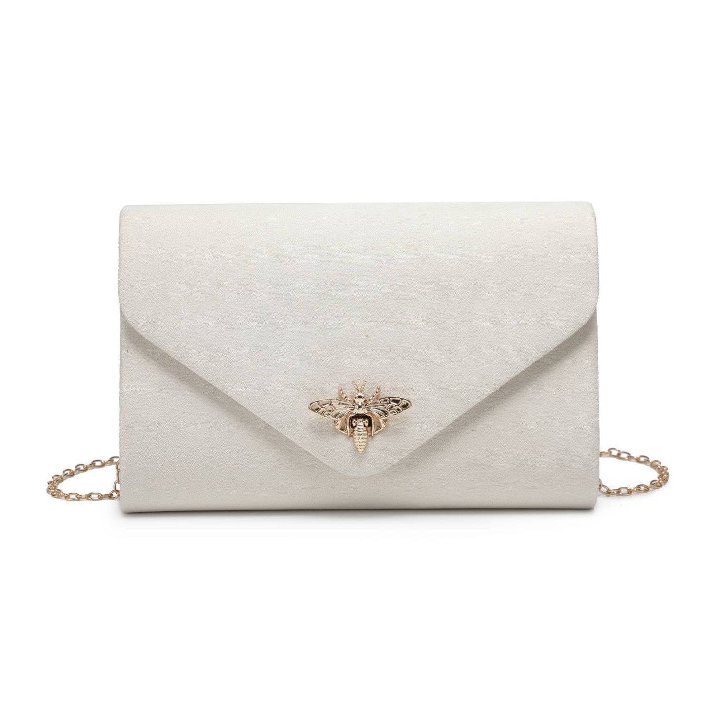 Suede Clutch bag with bee shaped clasp: Ivory