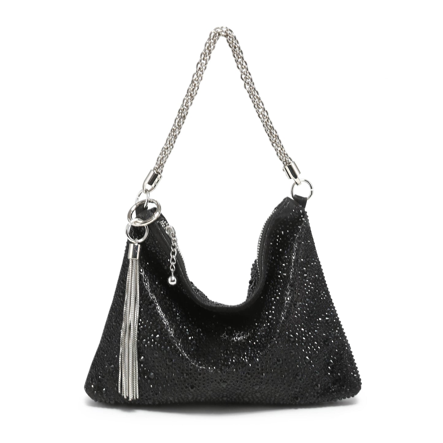 Soft Fringe Zip Top Clutch Bag: Silver