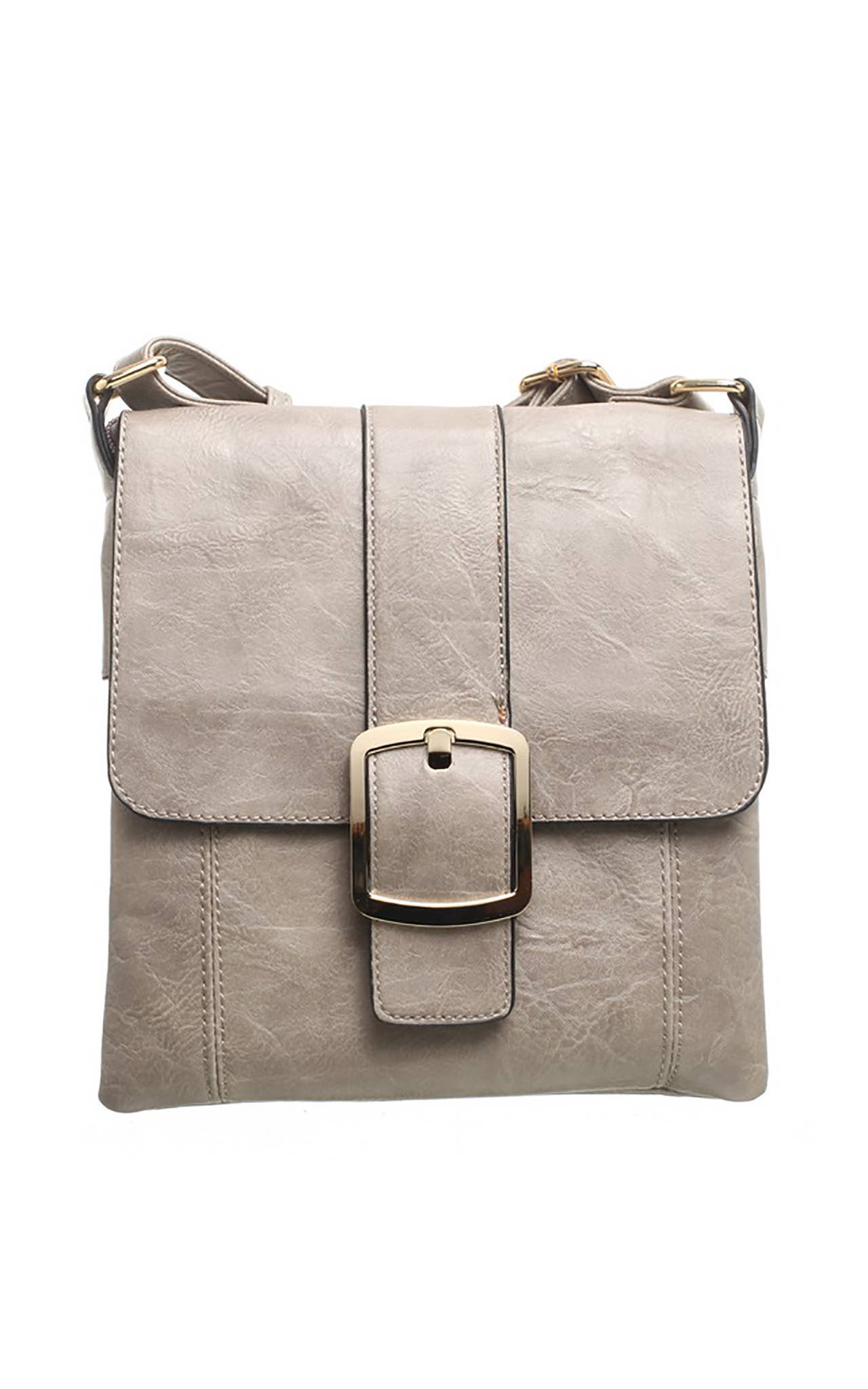 Bessie London - CLASSIC FLAP OVER BUCKLE CROSS BODY BAG: GREY