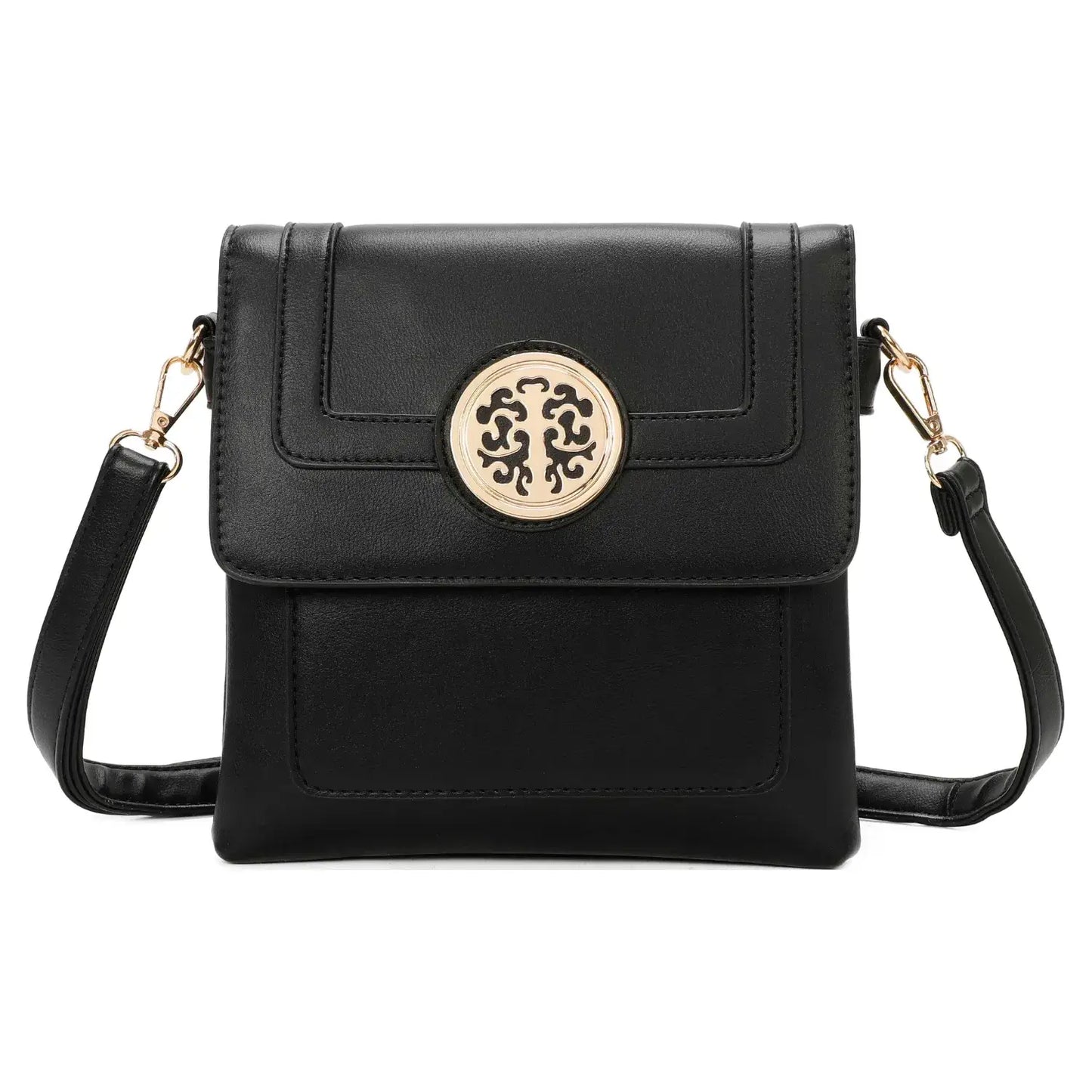 Small 3 Compartment Cross Body Bag Shoulder Bag- Black