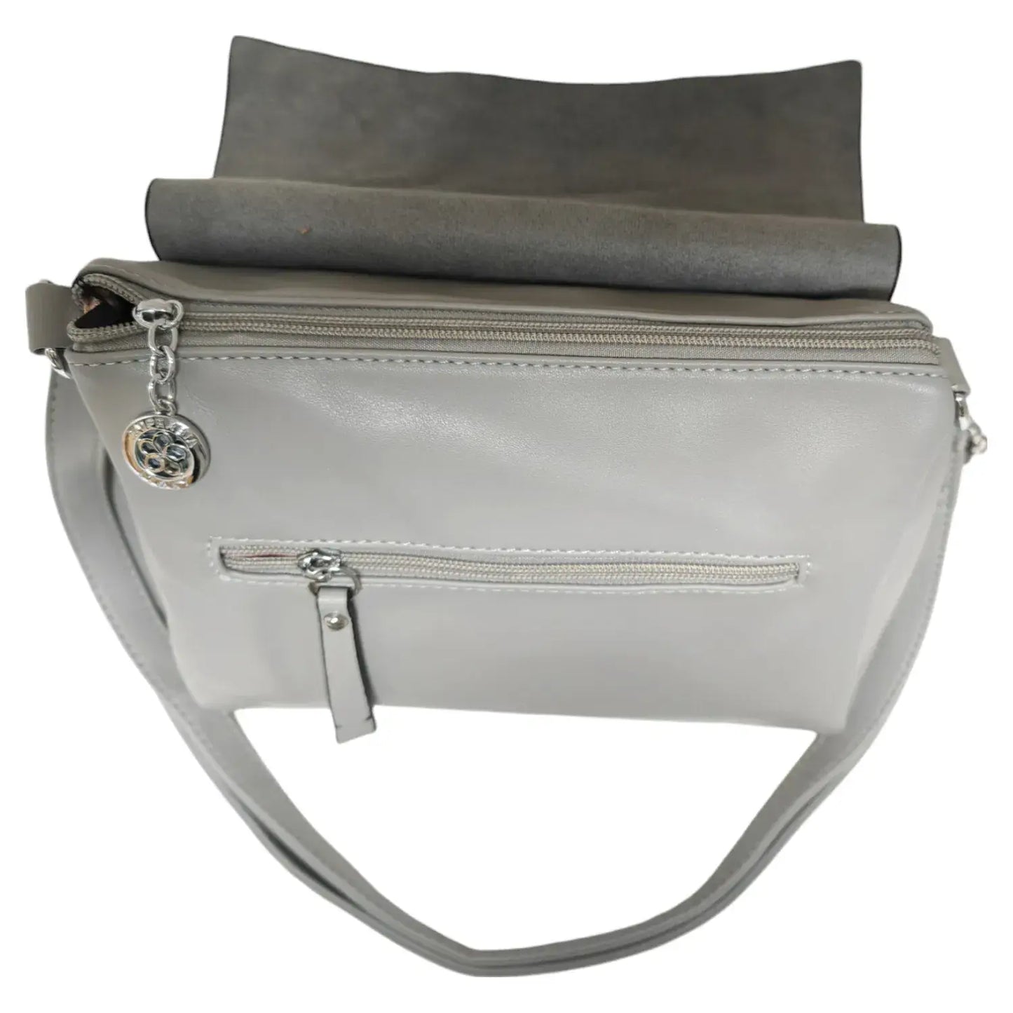 Superbia - Super Soft Silver-toned Flap Over Shoulder Bag Messenger Bag: Black