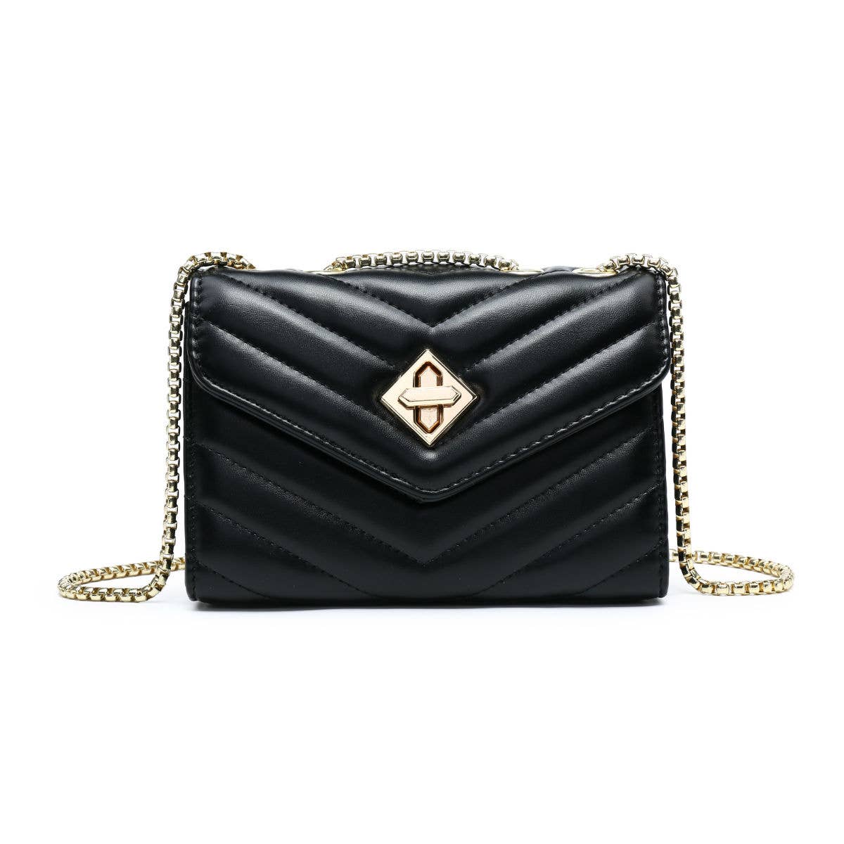 Crossbody bag with quilted pattern & twist turn lock: Blue