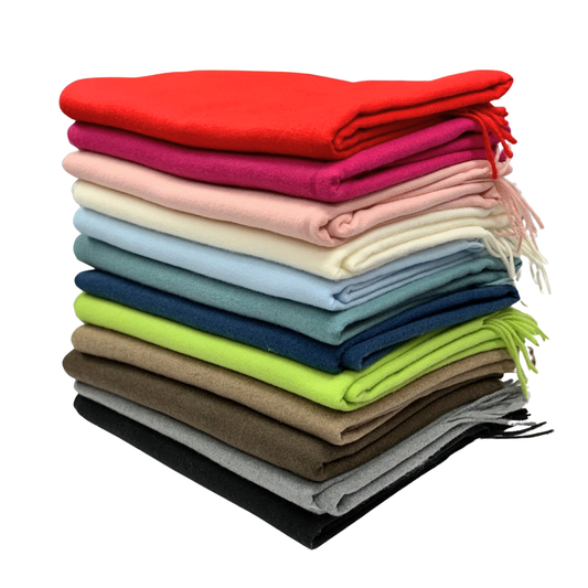 Lili Scarves - Classic Plain Cashmere Blend Scarf with Tassels: Fusia