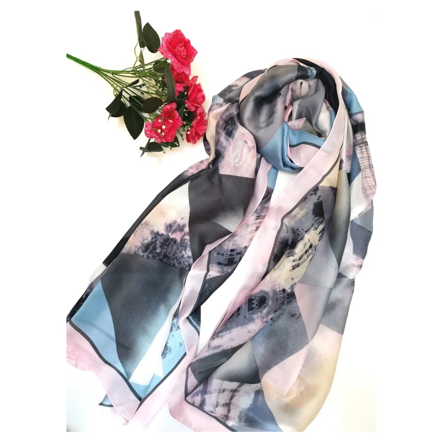Superbia - Multicolor Silk Feel Long Scarf Shawl Wrap-180002: Black