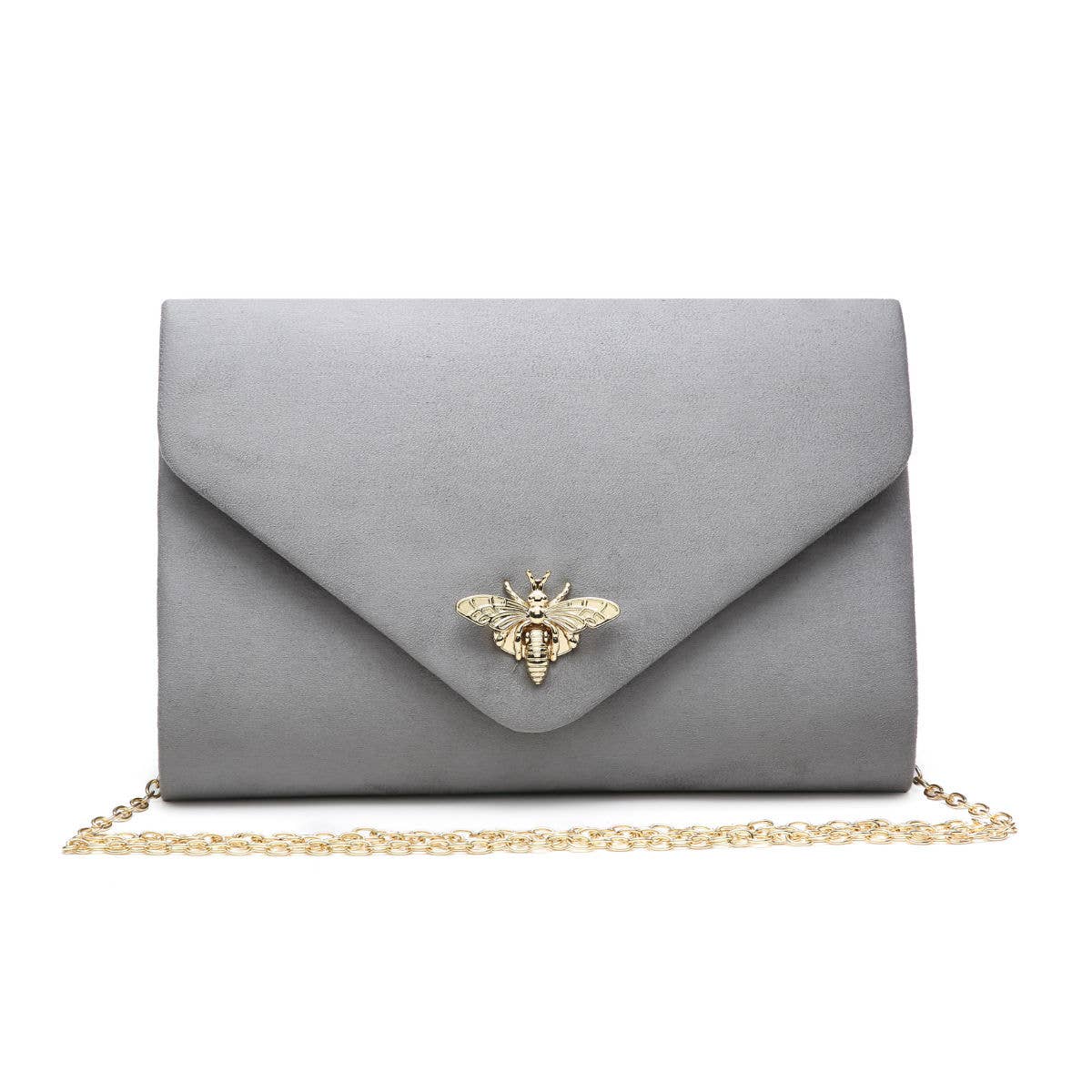 Suede Clutch bag with bee shaped clasp: Navy
