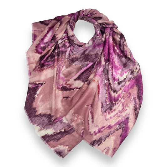 Lili Scarves - Colourful Zigzag Print with Small Flakes: Blue