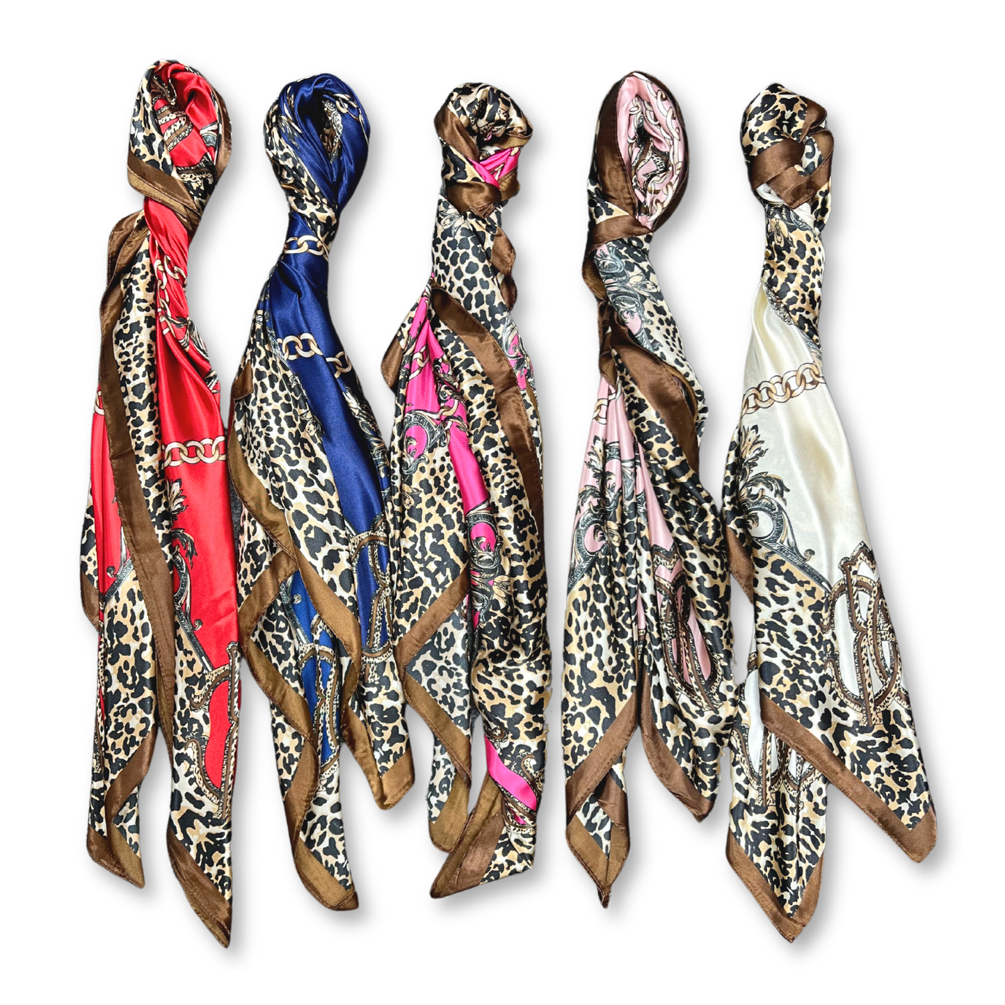 Lili Scarves - Leopard Print Pattern Silk Touch Square Scarf: Pink