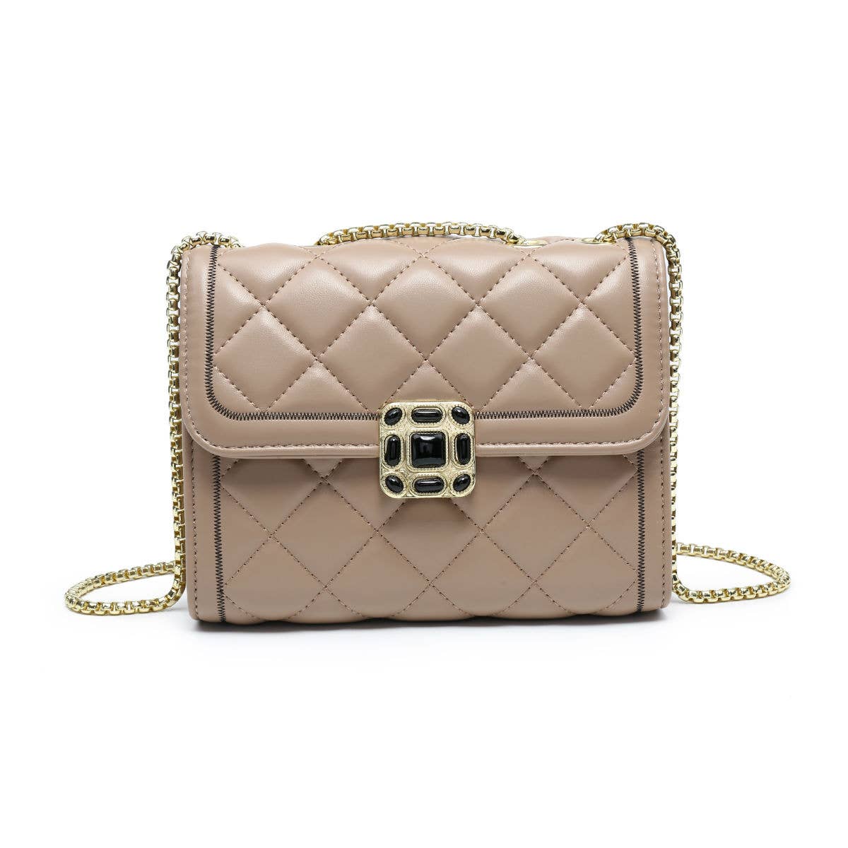 Crossbody bag with quilted pattern and beaded badge: Blue